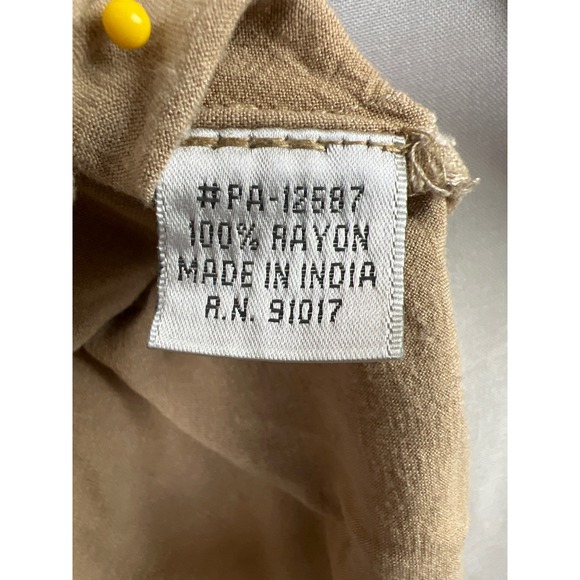 Solitaire Peasant Blouse Womens Medium Tan Embroidered Boho Puff Sleeve - Picture 3 of 9